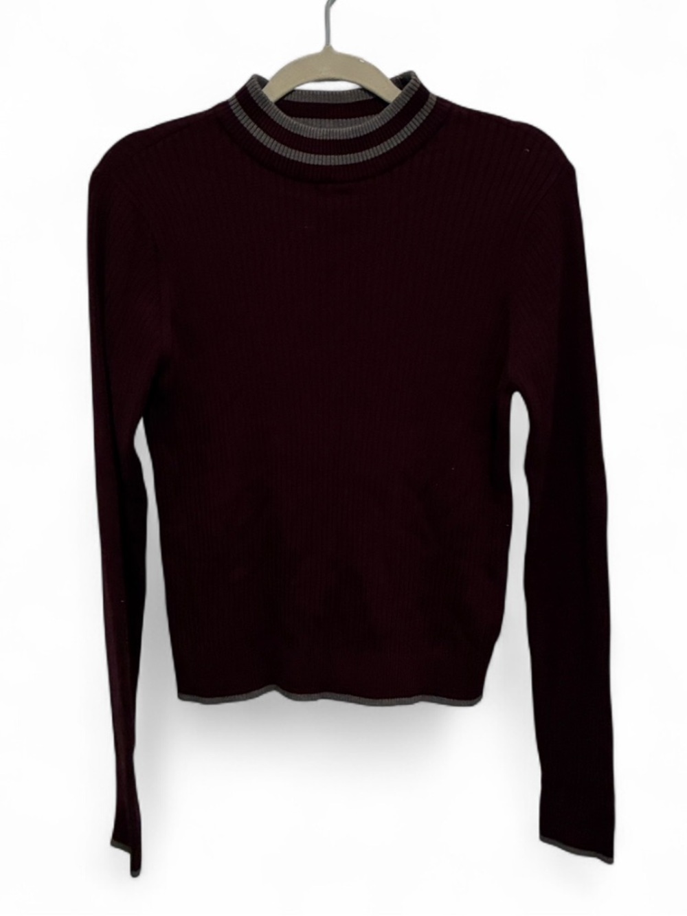 Aeropostale Burgundy Gray Trim Ribbed Crewneck Pullover Sweater